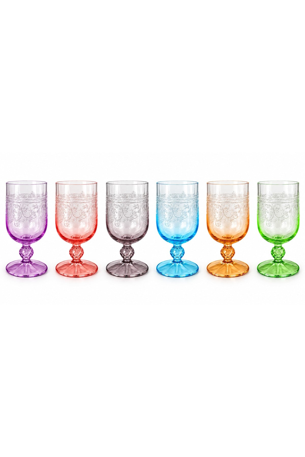 Toygar Gardenya Transparan Desenli Asorti Ayaklı Kahve Yanı Su Bardağı 6'lı Set