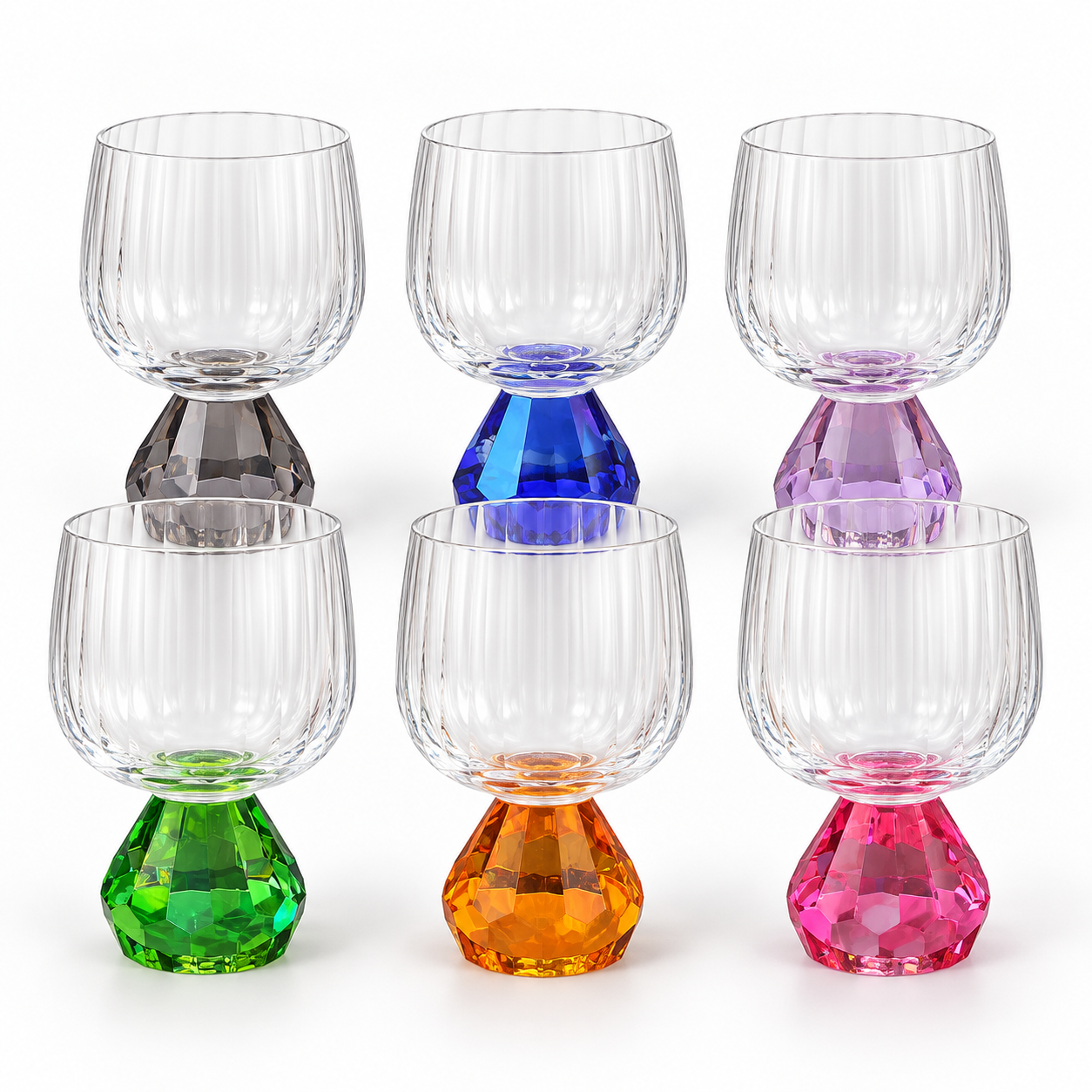 TOYGAR Renkli Kristal Ayaklı Kahve Yanı Su Bardağı 150 cc 6'lı Set