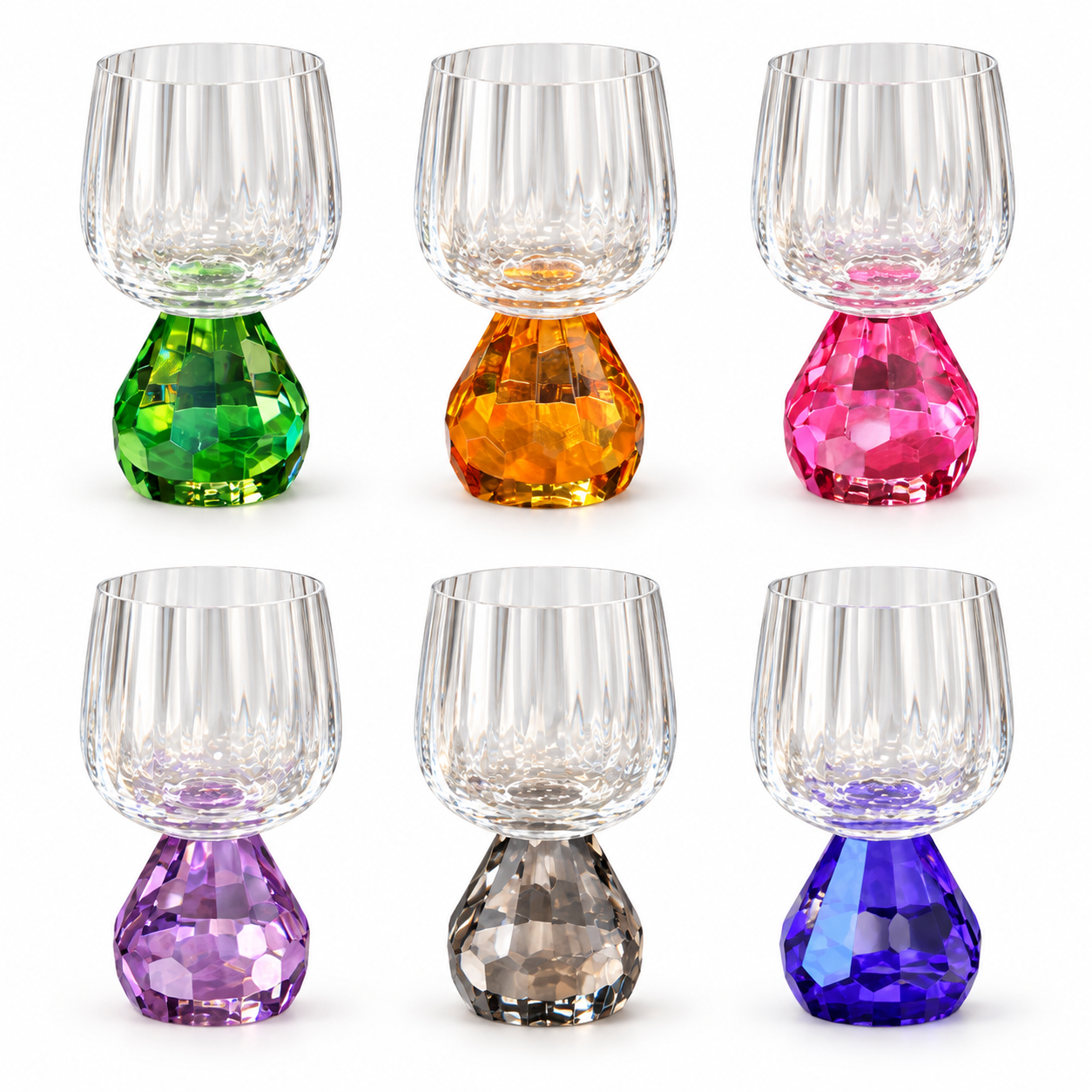 TOYGAR Renkli Kristal Ayaklı Kahve Yanı Su Bardağı 150 cc 6'lı Set
