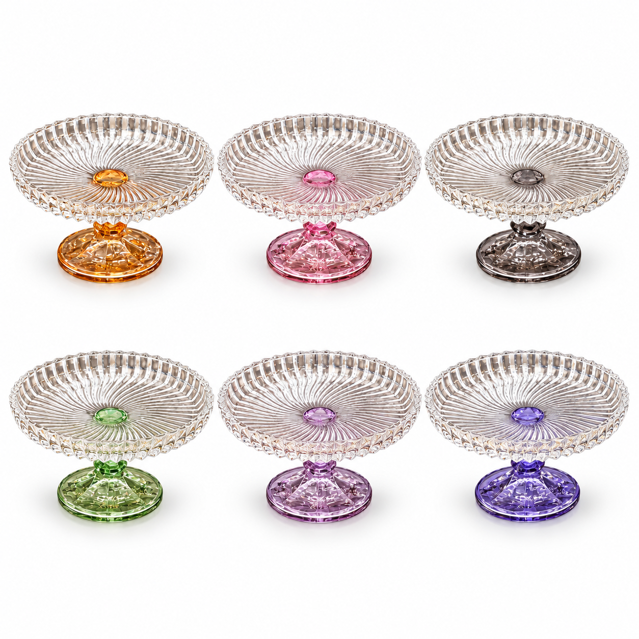 TOYGAR Renkli Kristal Ayaklı Kurabiyelik ve İkramlık 6'lı Set