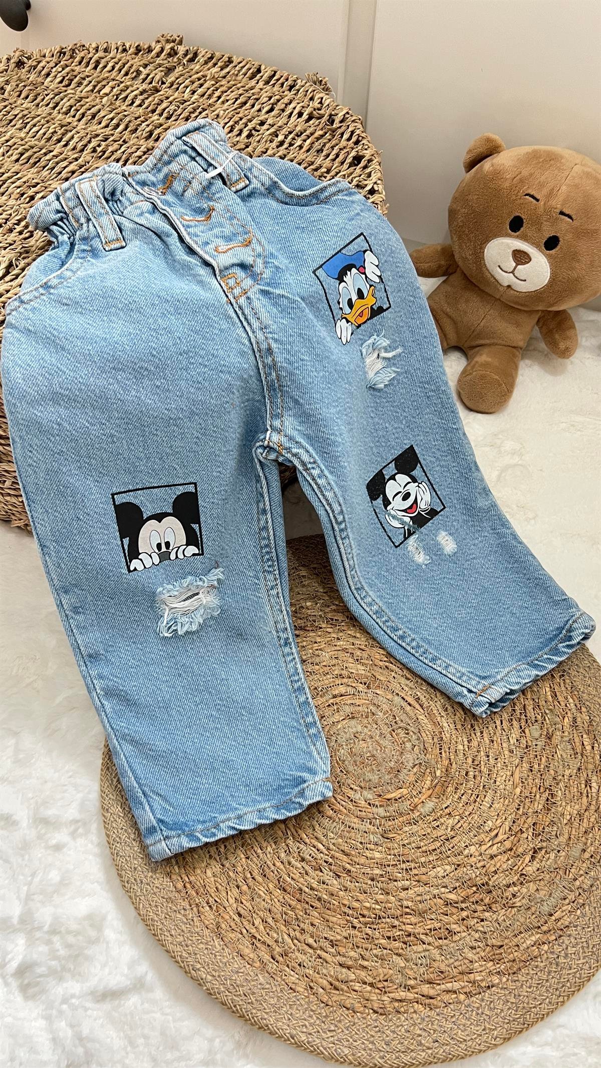 Baskılı yüksek bel jean 