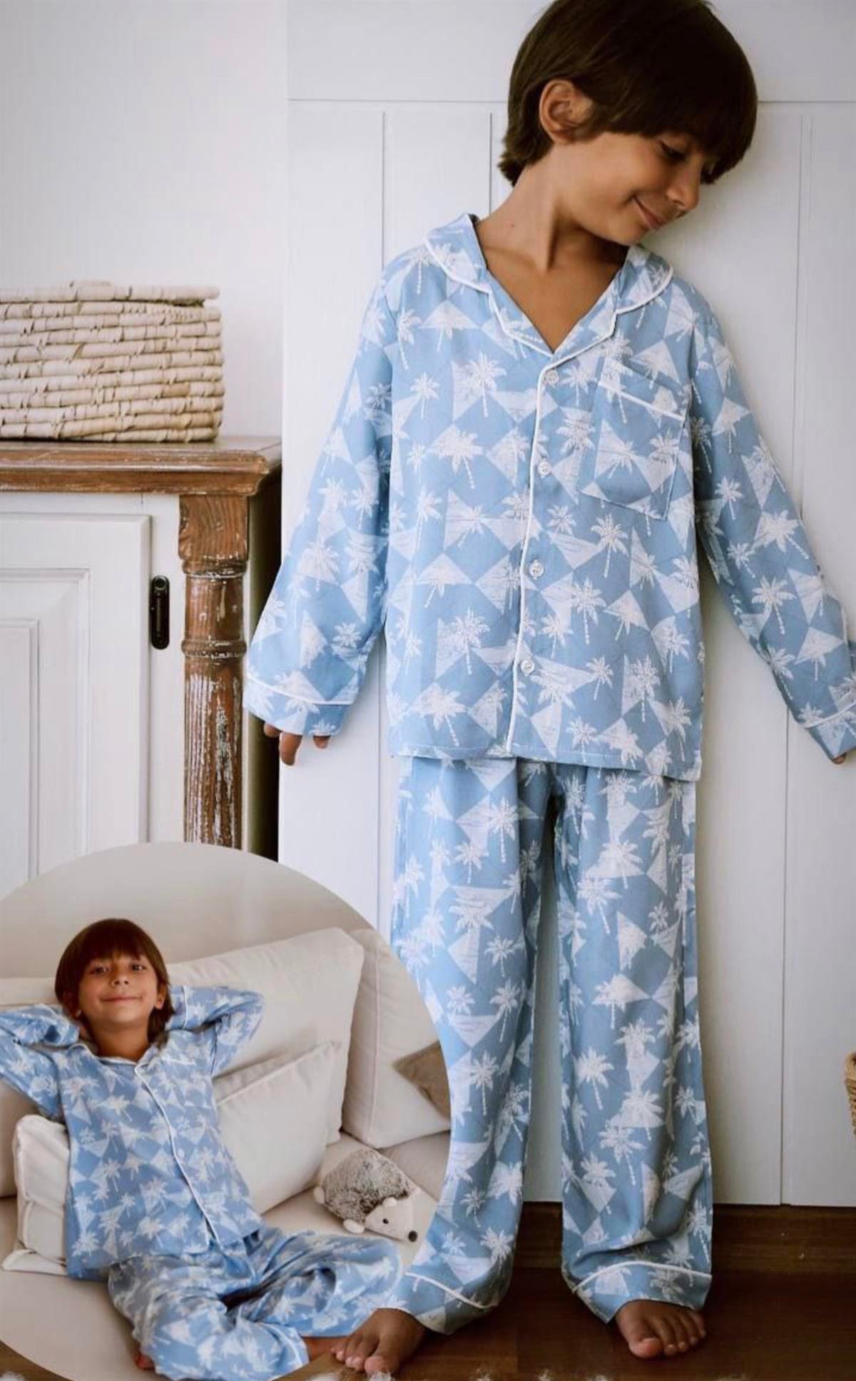 Mavi beyaz pijama Takım 