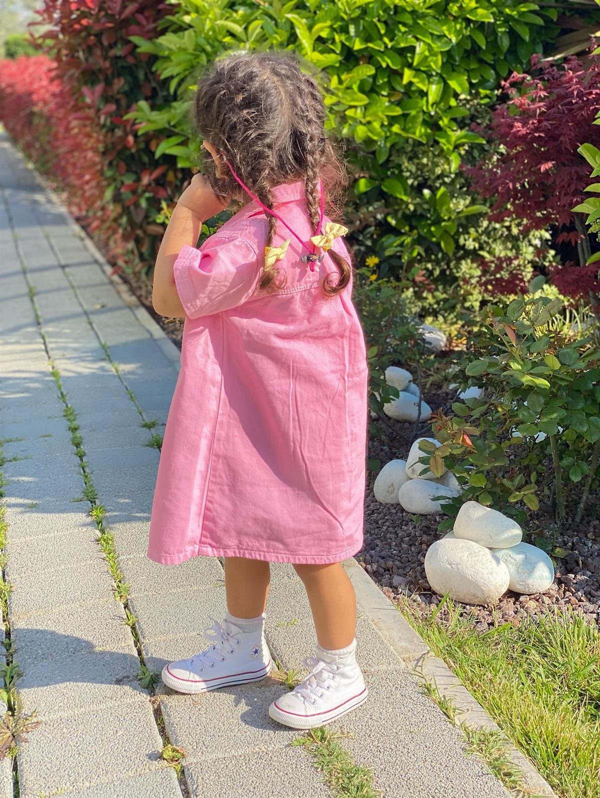 Pembe denim elbise 