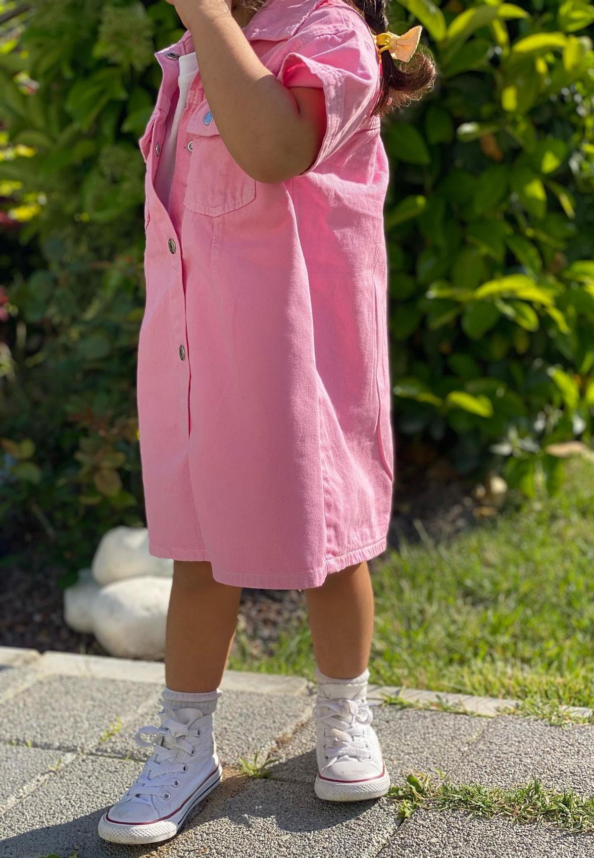 Pembe denim elbise 