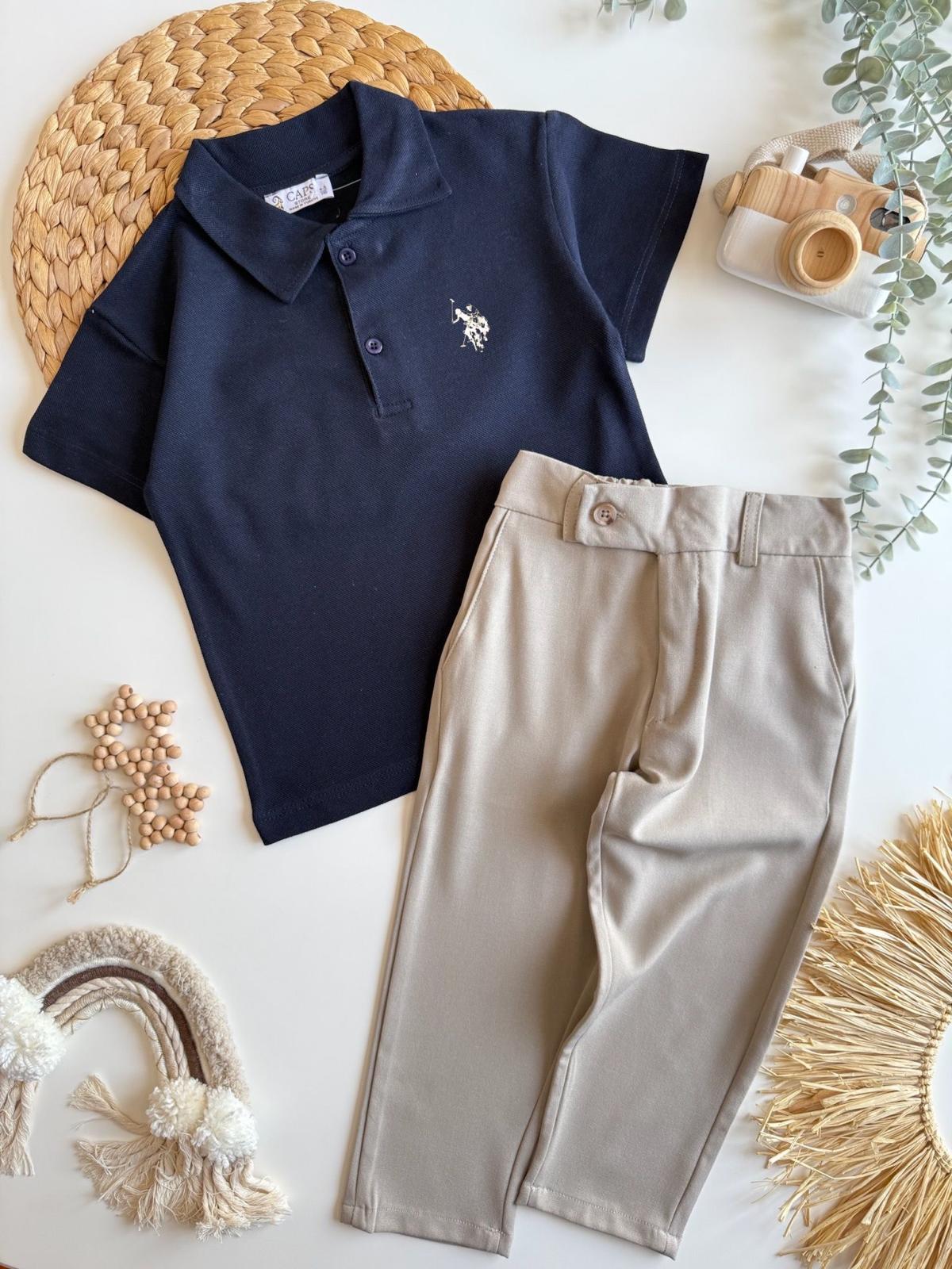 Polo yaka kumaş pantolon takım 