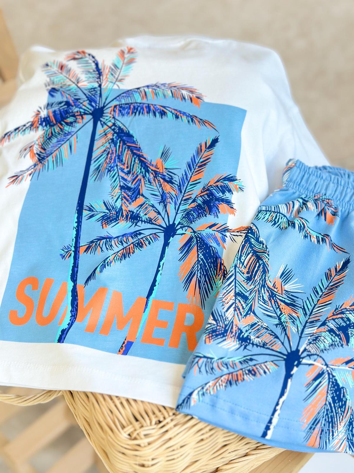 Summer erkek mavi şort takım  