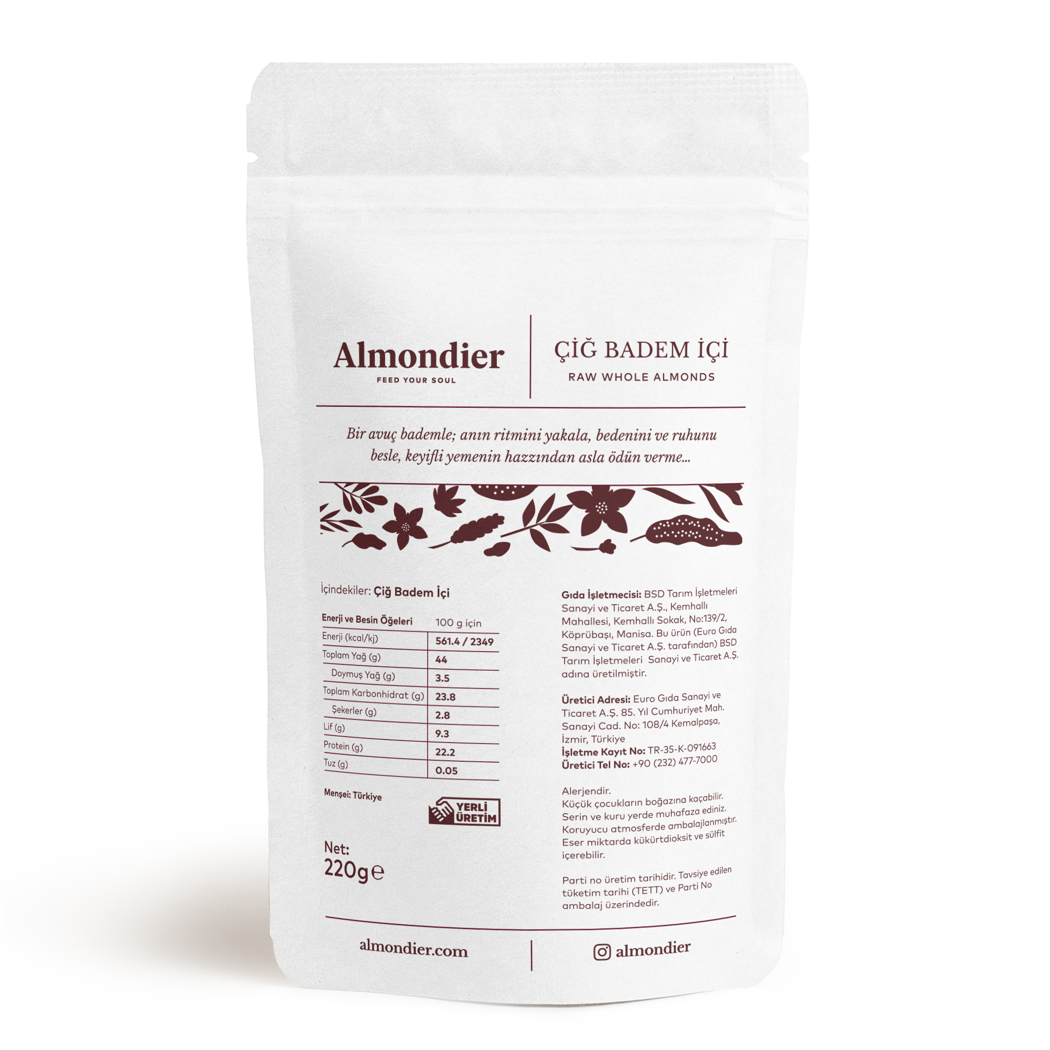 Almondier Çiğ Badem İçi, 220Gr