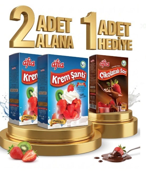 2 Adet Afia Sade Krem Şanti 3x75 Gr 225 Gr Alana 1 Adet Afia Çikolatalı Sos 100 Gr Hediye