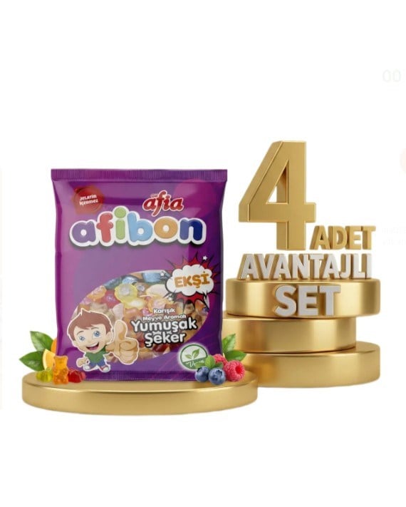 Afia Afibon Ekşi Karışık Meyveli Yumuşak Şeker 80 Gr  4lü Set