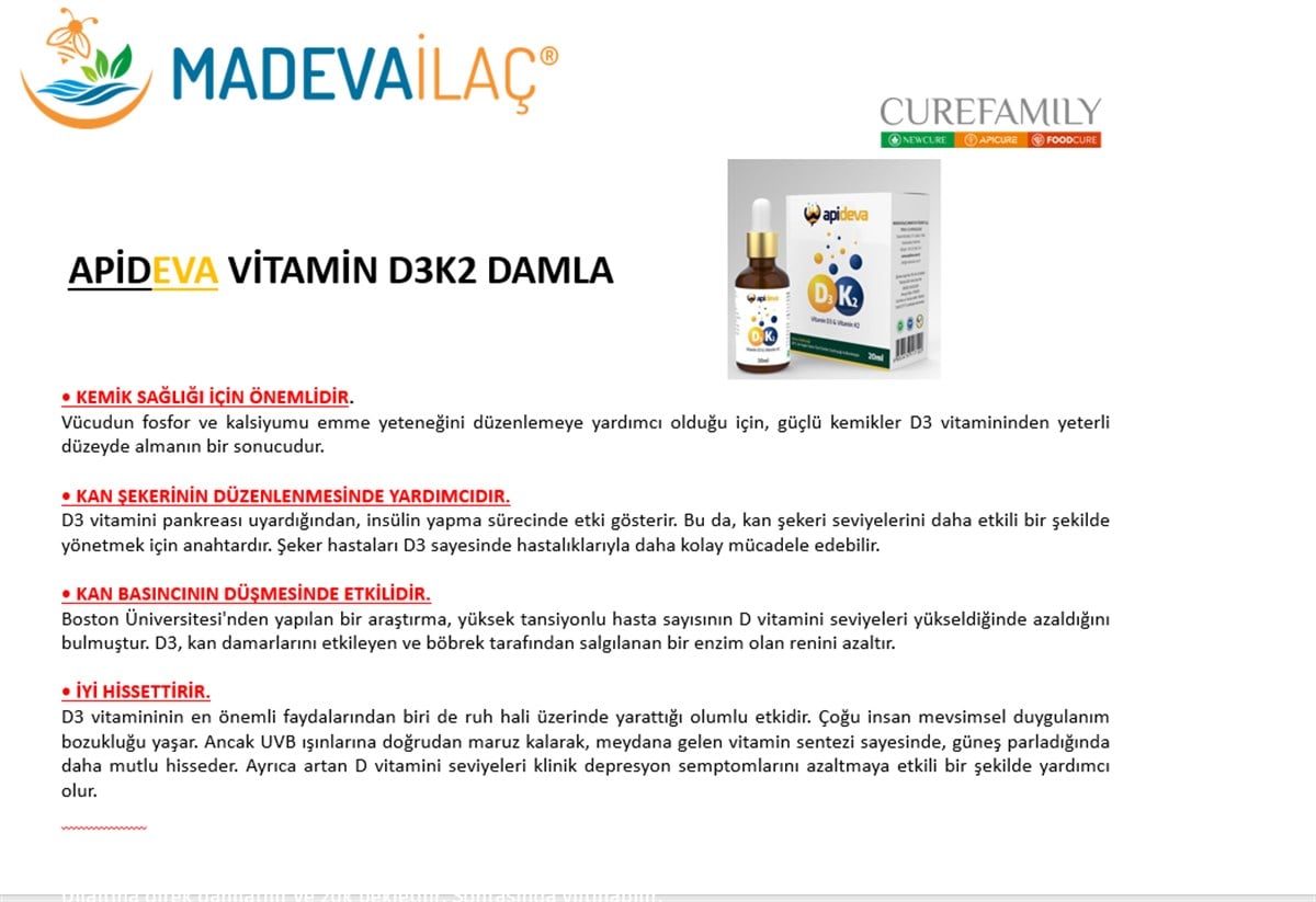 Apideva D3K2 Vitamini 20 Ml