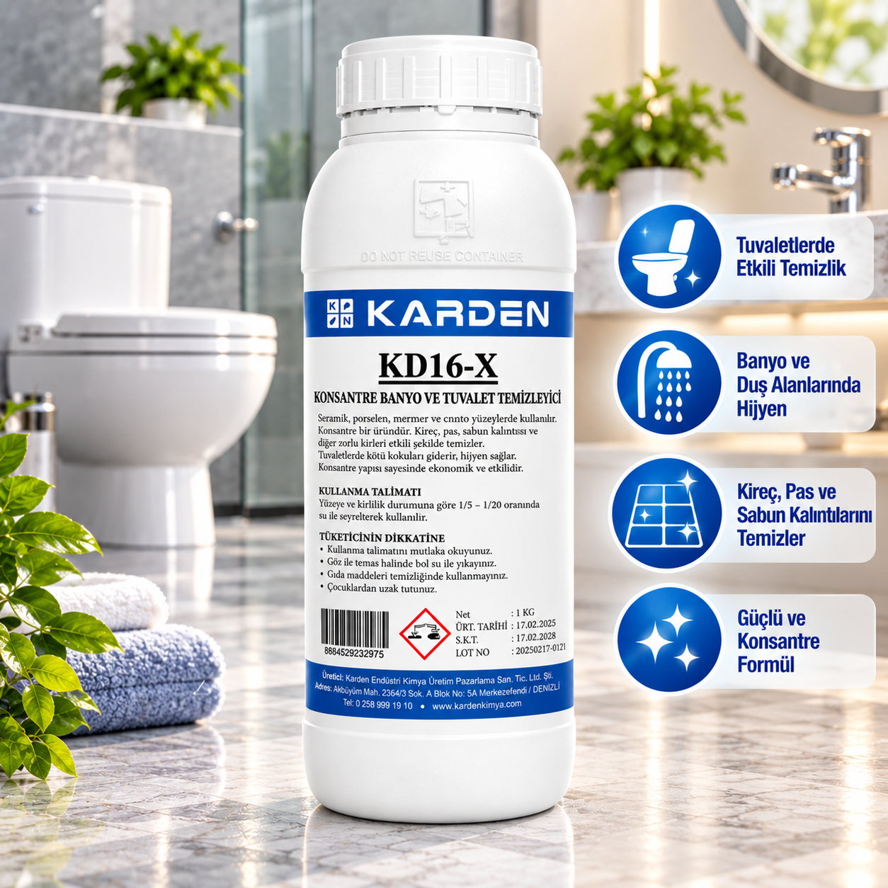 Karden Konsantre Banyo Ve Tuvalet Temizleyici 1 Lt