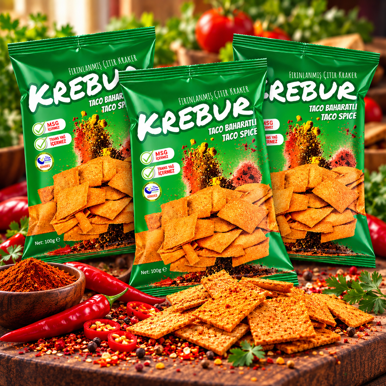 Krebur Tako Baharatlı Kraker 100gr*3lü Set