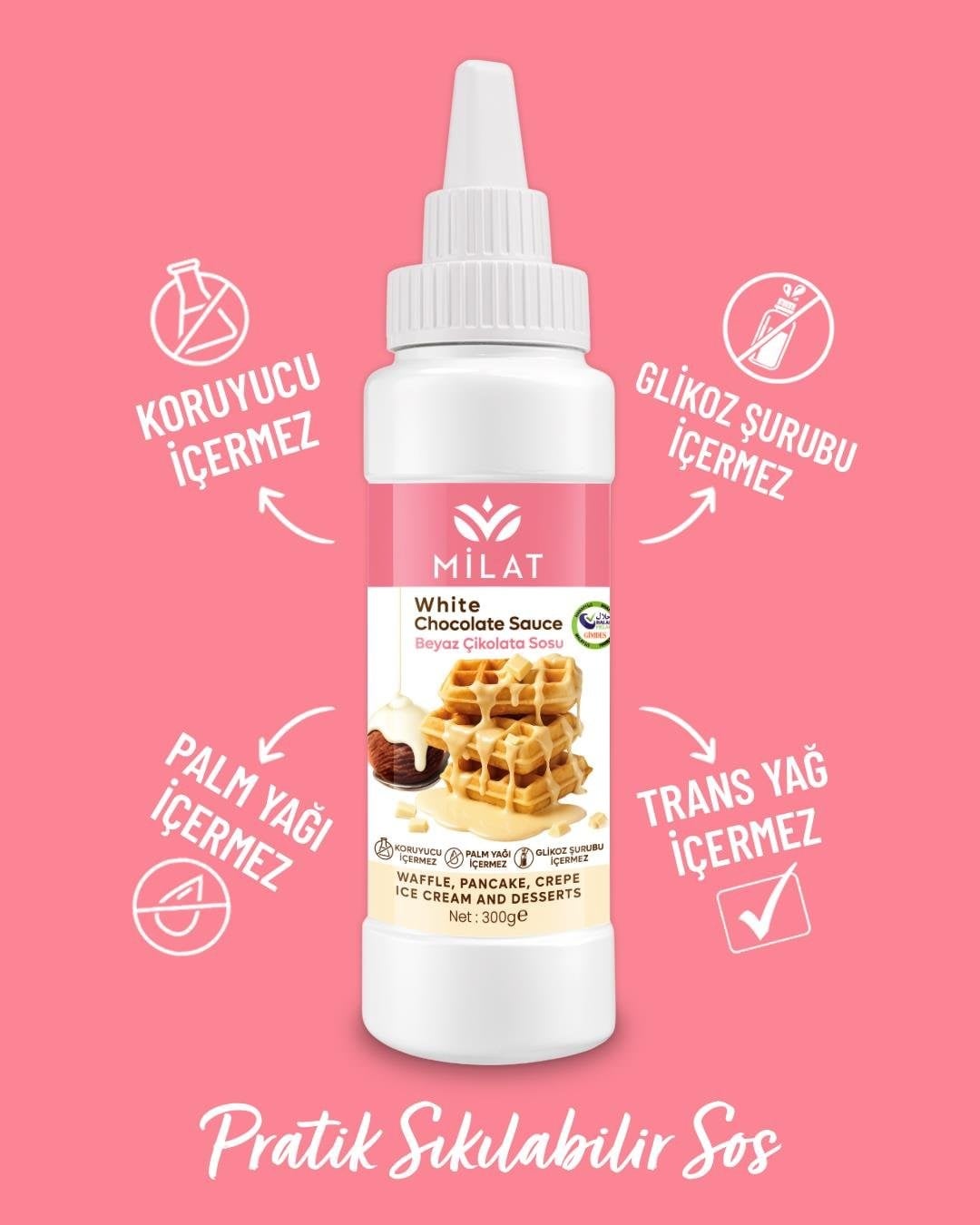 Milat Beyaz Tatlı Sos 300 g - Waffle & Krep & Pankek & Tatlı & Dondurma Sosu
