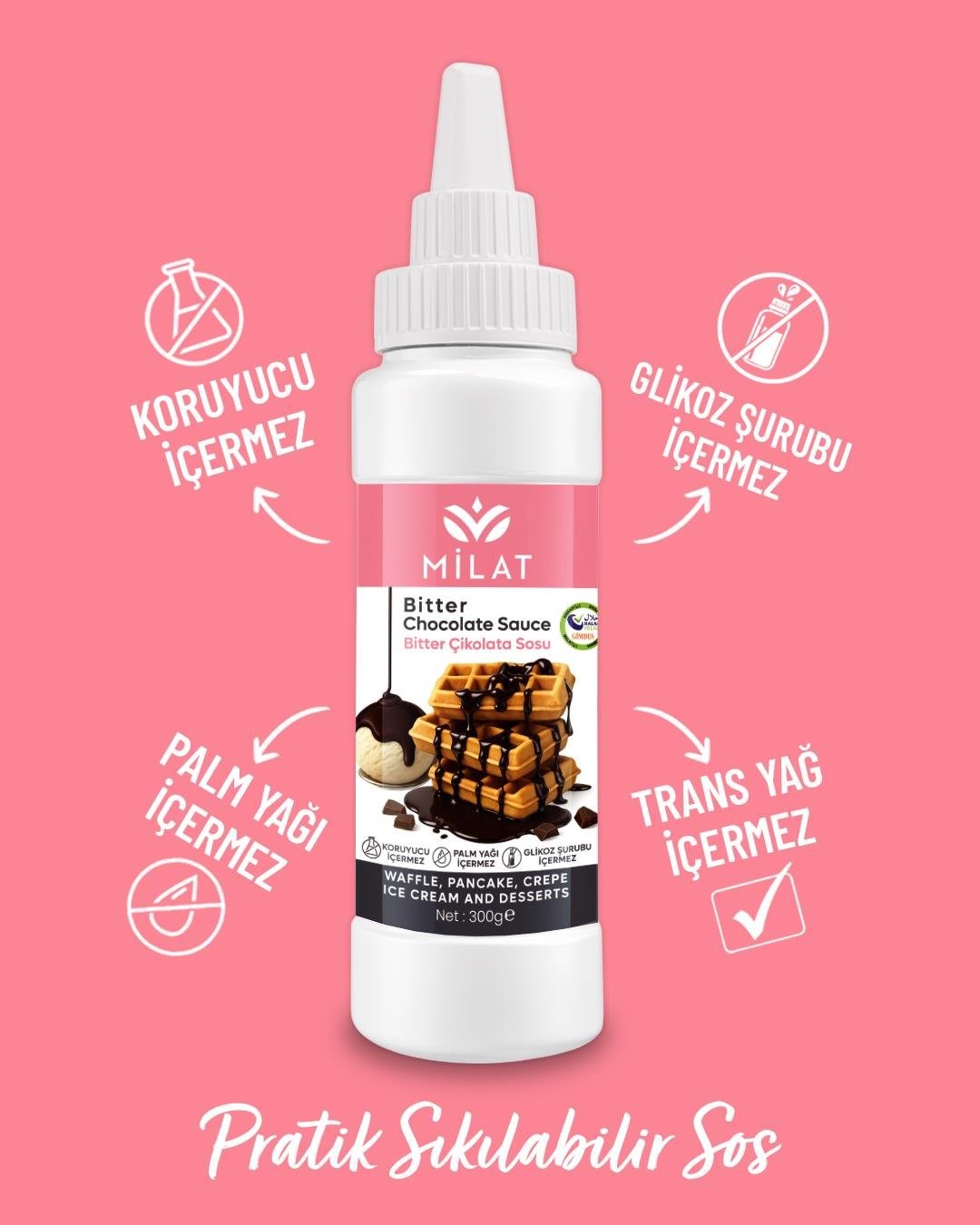 Milat Bitter Tatlı Sos 300 g - Waffle & Krep & Pankek & Tatlı & Dondurma Sosu