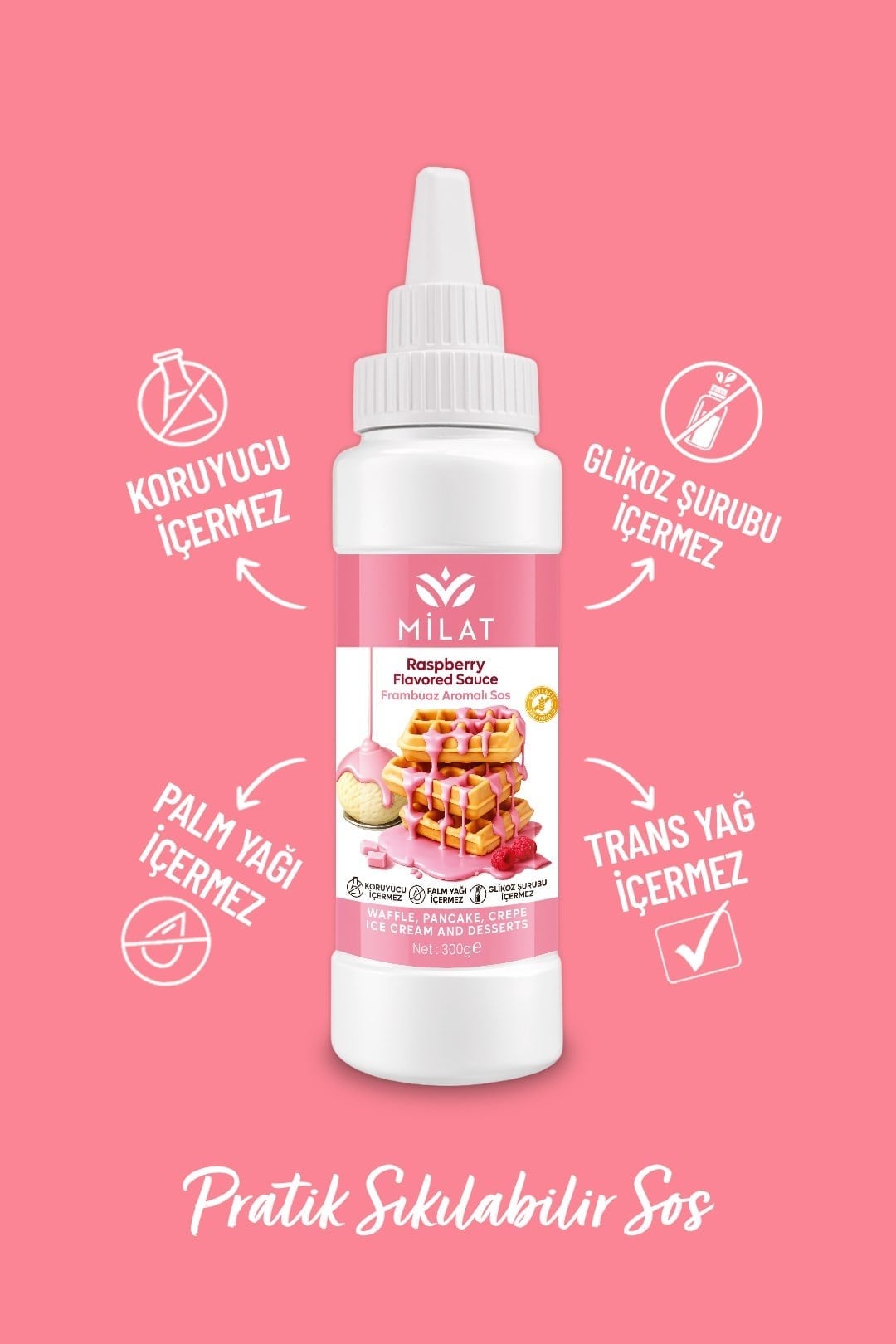 Milat Frambuaz Aromalı Tatlı Sos 300 g - Waffle & Krep & Pankek & Tatlı & Dondurma Sosu