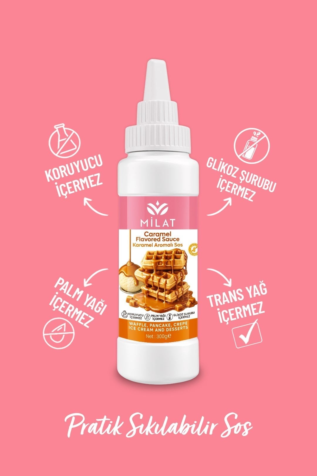 Milat Karamel Aromalı Tatlı Sos 300 g - Waffle & Krep & Pankek & Tatlı & Dondurma Sosu