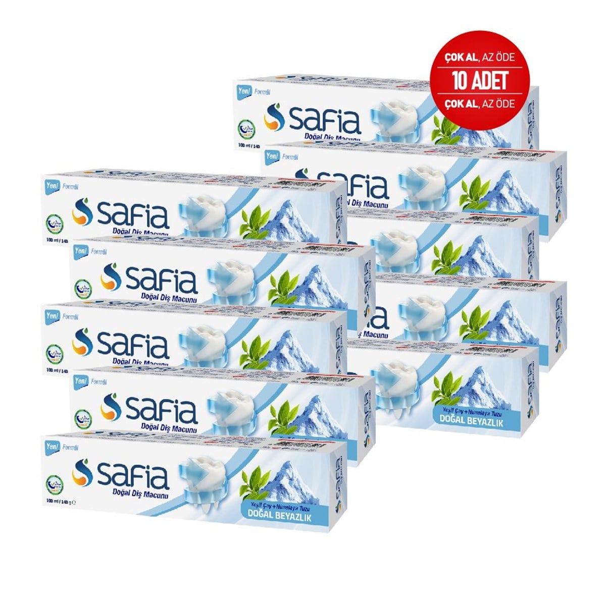Safia Diş Macunu Yeşil Çay + Himalaya Tuzu 140 Gr. (10 Adet)