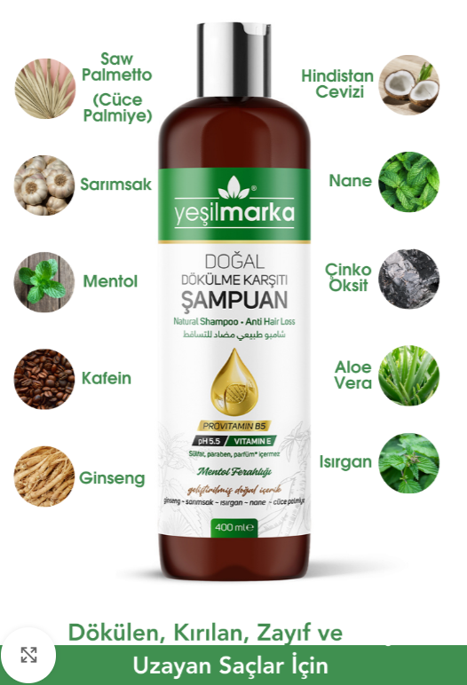 YEŞİLMARKA Doğal Saç Dökülme Karşıtı Şampuan 400 ml