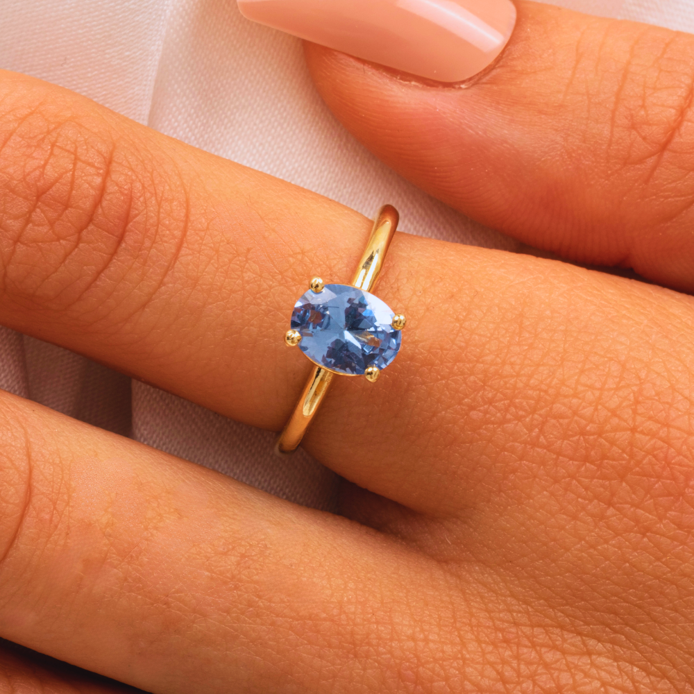 FasekGoldGÜMÜŞ 1.50 Karat London Blue Topaz Tektaş 925 Ayar Gümüş Evlilik Teklifi Yüzüğü-Hediye Gümüş Tektaş Yüzük