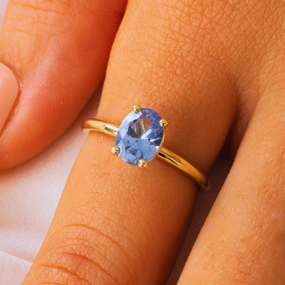 FasekGoldGÜMÜŞ 1.50 Karat London Blue Topaz Tektaş 925 Ayar Gümüş Evlilik Teklifi Yüzüğü-Hediye Gümüş Tektaş Yüzük