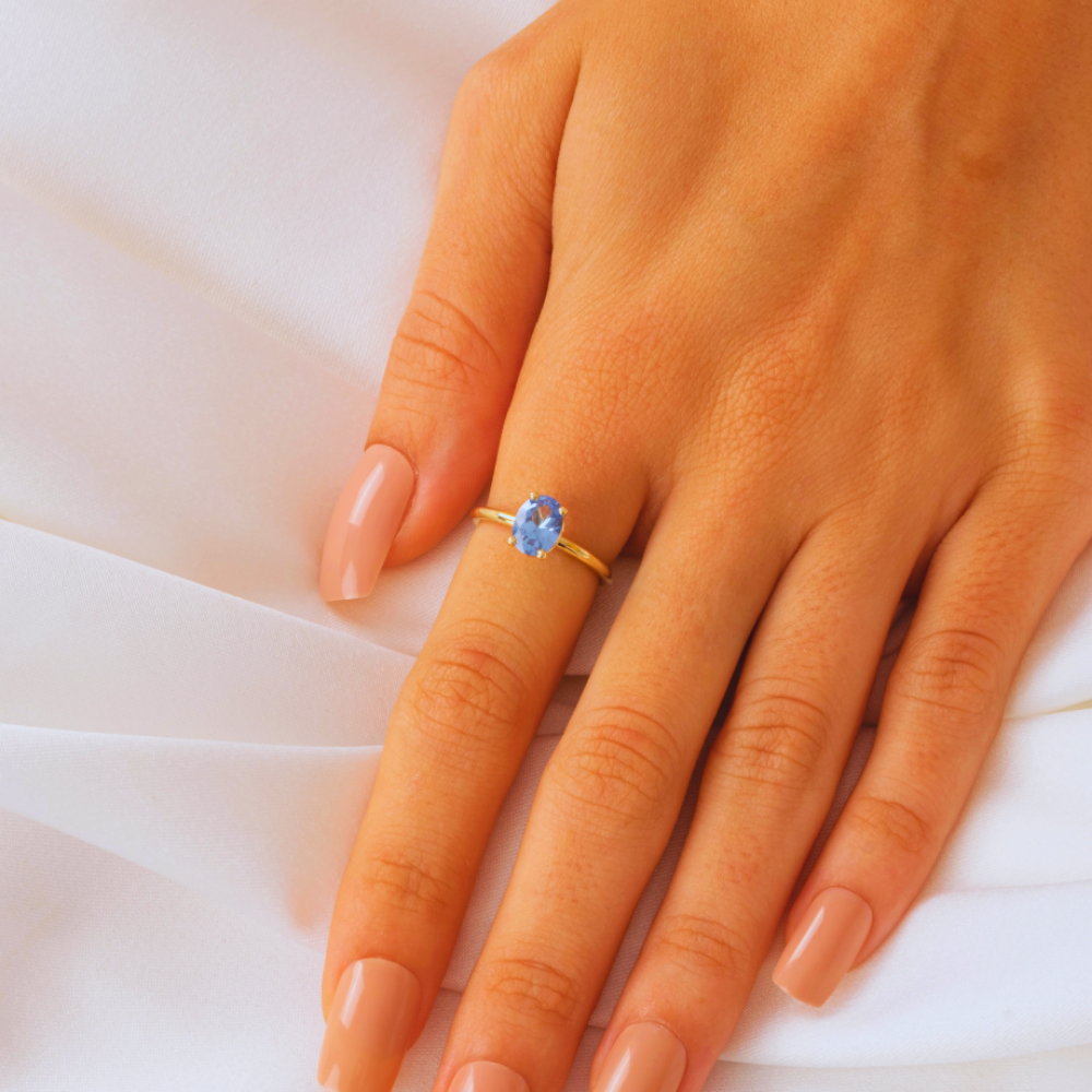 FasekGoldGÜMÜŞ 1.50 Karat London Blue Topaz Tektaş 925 Ayar Gümüş Evlilik Teklifi Yüzüğü-Hediye Gümüş Tektaş Yüzük