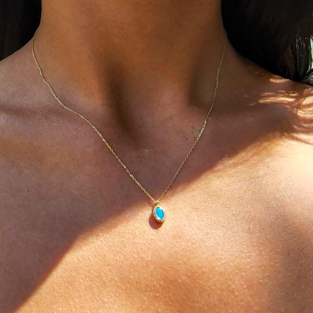 FasekGoldGÜMÜŞ0.90 CT Turkuaz (Firuze)Taşlı Güverseli Sade Minimal Tasarım Hediye Gümüş Kolye-Firuze Taşlı Kolye