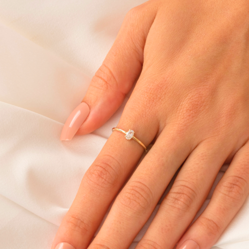 FasekGoldGÜMÜŞ0.50CT Oval Sade Minimal Pırlanta(Signty Taşlı)Tasarım Gümüş Tektaş-Pırlanta Oval Gümüş Tektaş Yüzük
