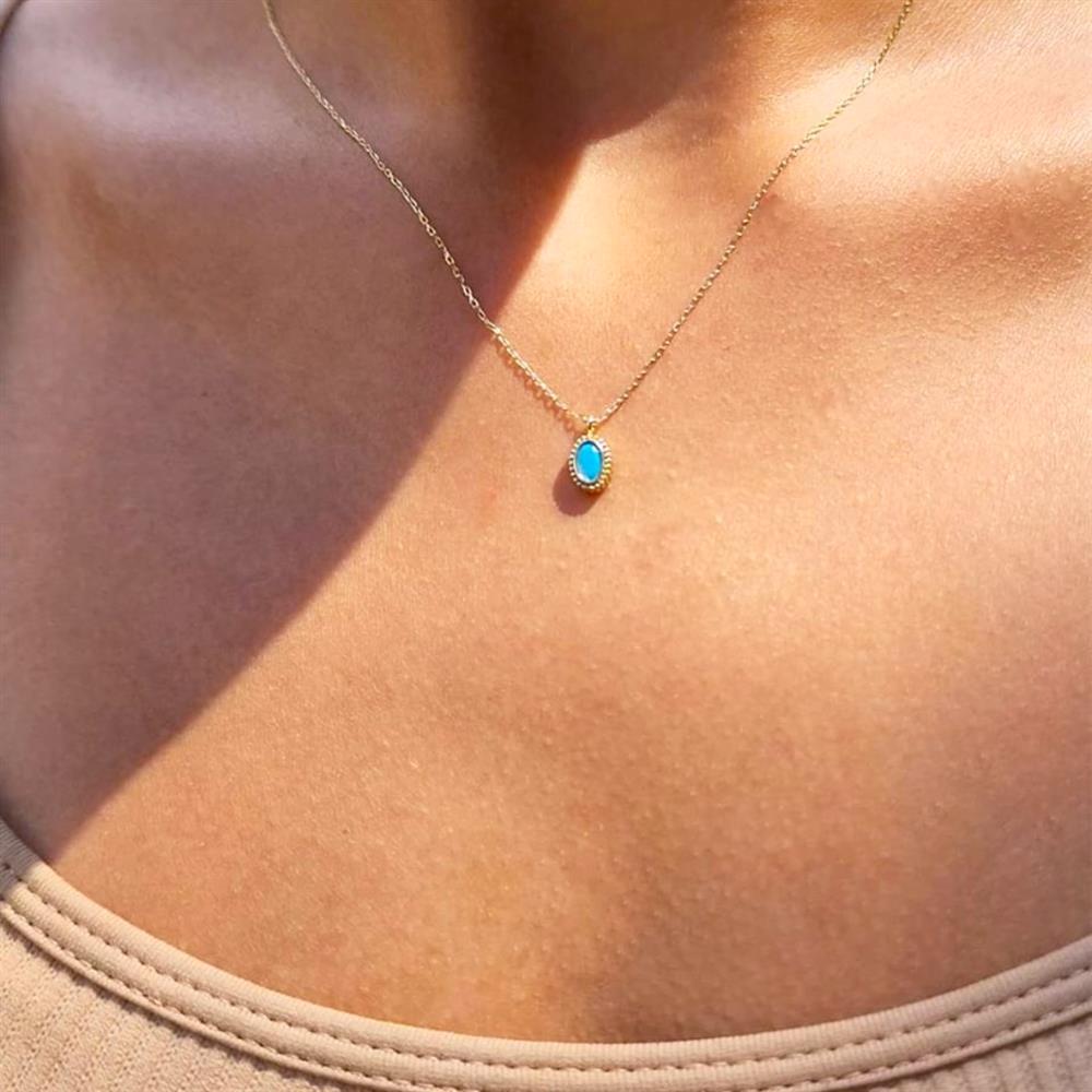 FasekGoldGÜMÜŞ0.90 CT Turkuaz (Firuze)Taşlı Güverseli Sade Minimal Tasarım Hediye Gümüş Kolye-Firuze Taşlı Kolye