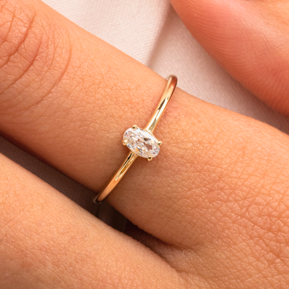 FasekGoldGÜMÜŞ0.50CT Oval Sade Minimal Pırlanta(Signty Taşlı)Tasarım Gümüş Tektaş-Pırlanta Oval Gümüş Tektaş Yüzük
