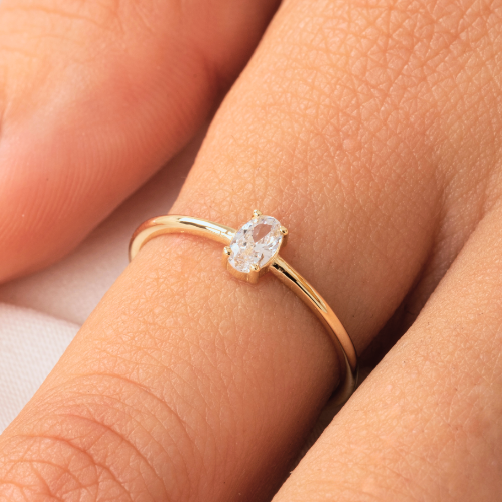 FasekGoldGÜMÜŞ0.50CT Oval Sade Minimal Pırlanta(Signty Taşlı)Tasarım Gümüş Tektaş-Pırlanta Oval Gümüş Tektaş Yüzük