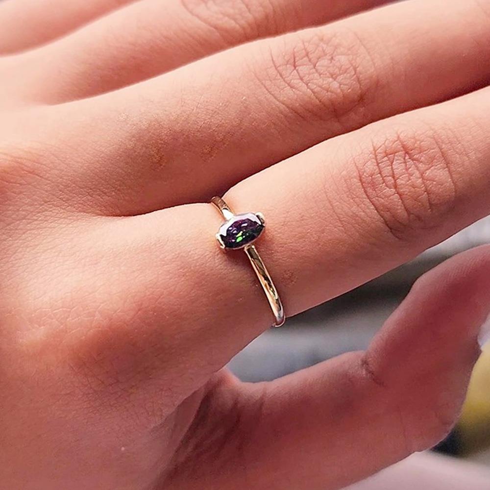 FasekGoldGÜMÜŞ0,40CT Aleksandrit Tektaş Gümüş Yüzük-Tektaş Kadın Gümüş Yüzük-Hediye Safir Gümüş Yüzük-Tasarım Yüzük
