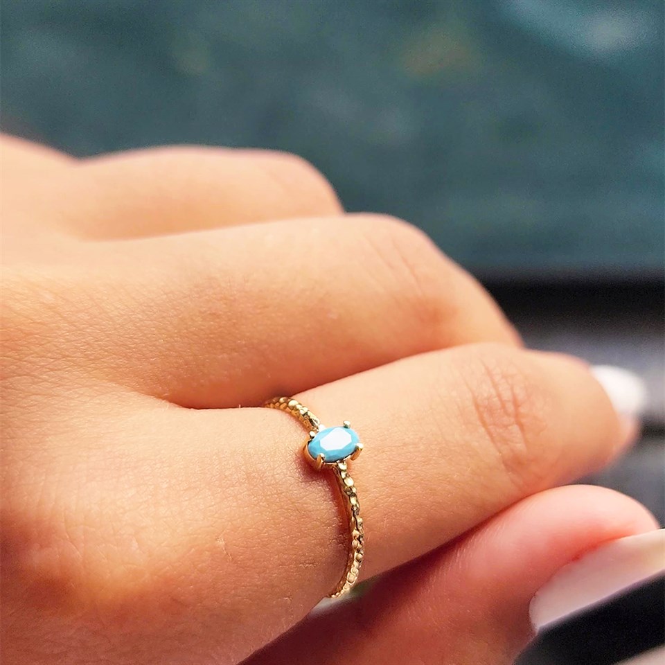Huma GoldGÜMÜŞ0,50CT Firuze Taşlı Dövülü Eskitme Tektaş Gümüş Yüzük-Firuze Tektaş Hediye Gümüş Eskitme Yüzük 