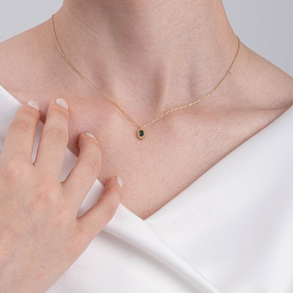 FasekGoldGÜMÜŞ0,50CT Zümrüt(Yeşim Taşı)Sade Minimal Tasarım 925 Ayar Gümüş Doğal Taşlı Kolye-Zümrüt Kolye Gümüş