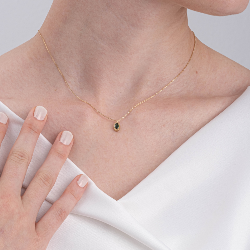 FasekGoldGÜMÜŞ0,50CT Zümrüt(Yeşim Taşı)Sade Minimal Tasarım 925 Ayar Gümüş Doğal Taşlı Kolye-Zümrüt Kolye Gümüş