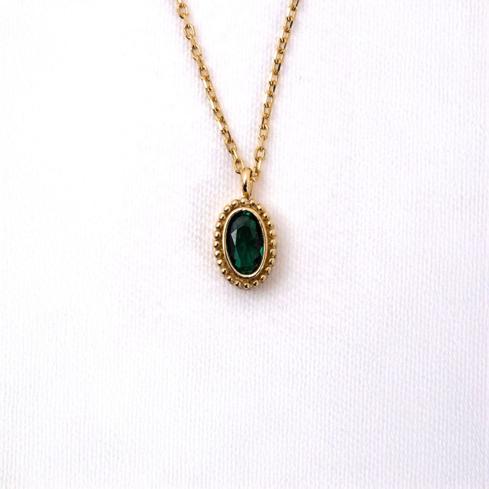 FasekGoldGÜMÜŞ0,50CT Zümrüt(Yeşim Taşı)Sade Minimal Tasarım 925 Ayar Gümüş Doğal Taşlı Kolye-Zümrüt Kolye Gümüş