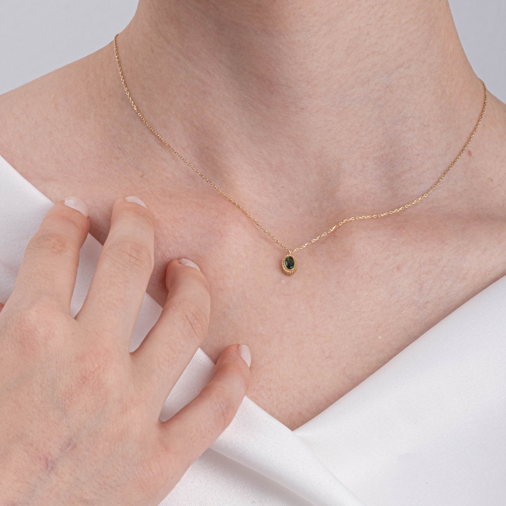 FasekGoldGÜMÜŞ0,50CT Zümrüt(Yeşim Taşı)Sade Minimal Tasarım 925 Ayar Gümüş Doğal Taşlı Kolye-Zümrüt Kolye Gümüş