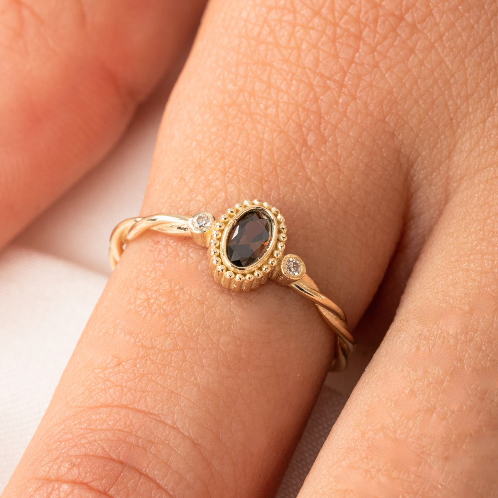 FasekGoldGÜMÜŞ0,55 CT Brown (Smoky) 0,10Ct Pırlanta Taşlı Tektaş Evlilik Teklifi Yüzüğü-Brown Tektaş Gümüş Yüzük
