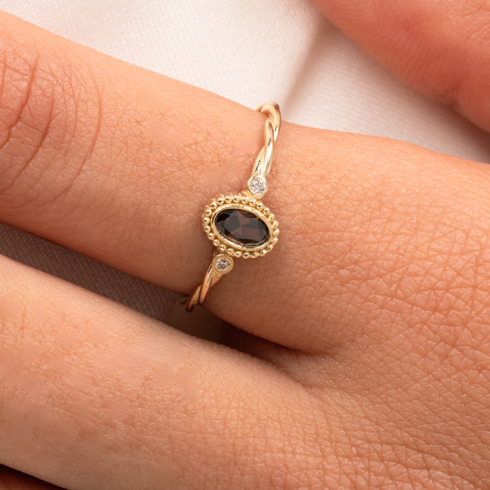 FasekGoldGÜMÜŞ0,55 CT Brown (Smoky) 0,10Ct Pırlanta Taşlı Tektaş Evlilik Teklifi Yüzüğü-Brown Tektaş Gümüş Yüzük