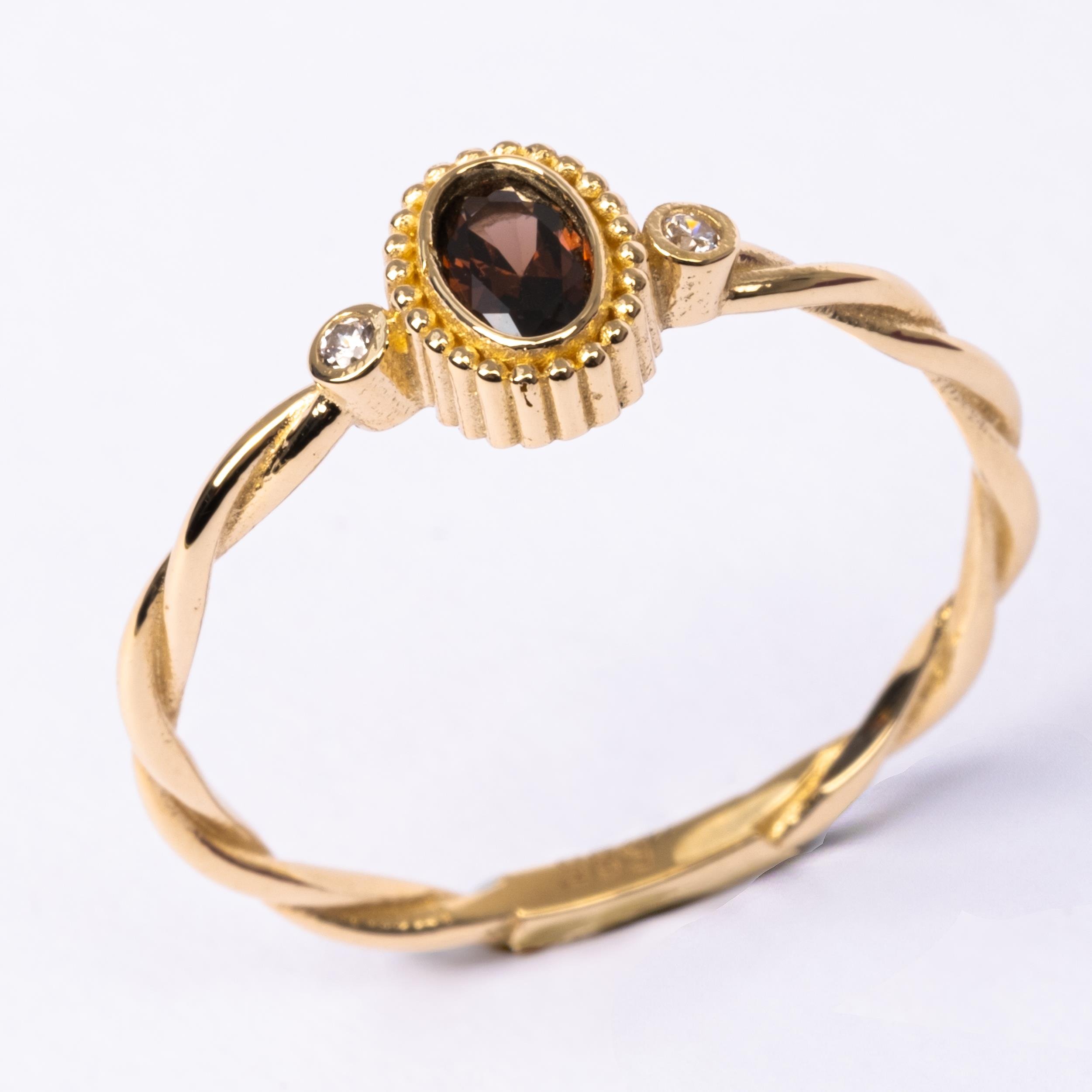 FasekGoldGÜMÜŞ0,55 CT Brown (Smoky) 0,10Ct Pırlanta Taşlı Tektaş Evlilik Teklifi Yüzüğü-Brown Tektaş Gümüş Yüzük