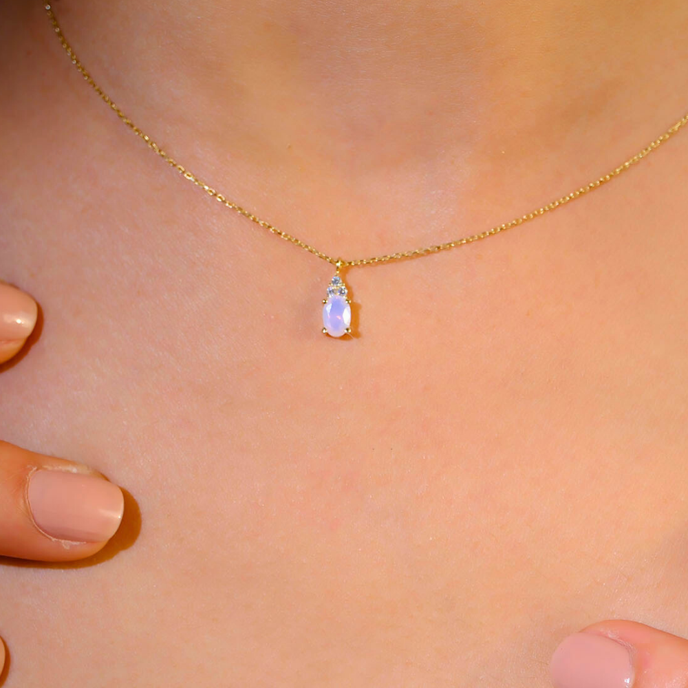 Huma GoldKOLYELER0,60 CT Pembe Quarz 0,10 CT Pırlanta(Sıgnty) Taşlı Modern Tasarım Altın Kolye-14 Ayar Hediye Altın Kolye