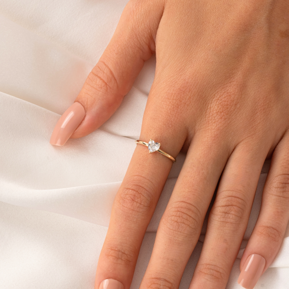 FasekGoldGÜMÜŞ0,60 CT Pırlanta(Signty)Kalp Tektaş Evlilik Teklifi Gümüş Yüzük-Pırlanta Kalp Tektaş Gümüş Yüzük