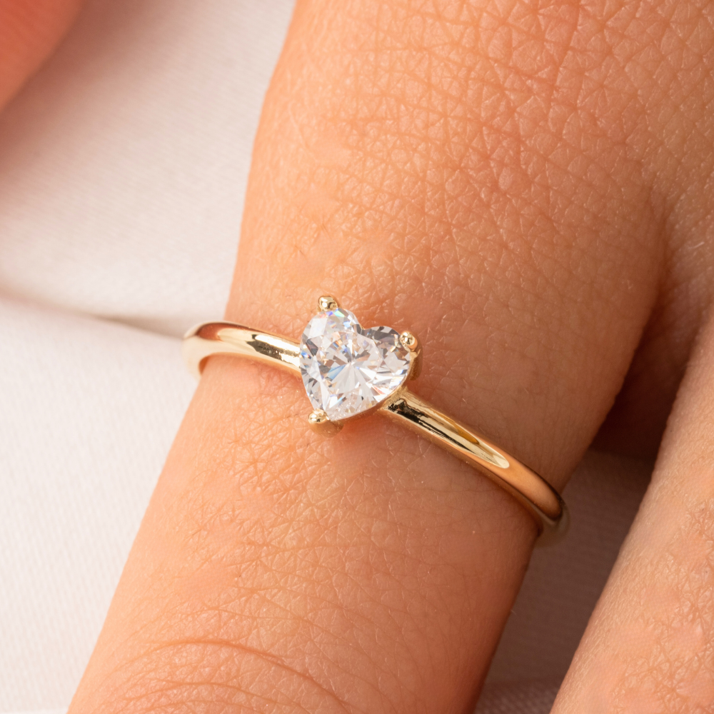 FasekGoldGÜMÜŞ0,60 CT Pırlanta(Signty)Kalp Tektaş Evlilik Teklifi Gümüş Yüzük-Pırlanta Kalp Tektaş Gümüş Yüzük