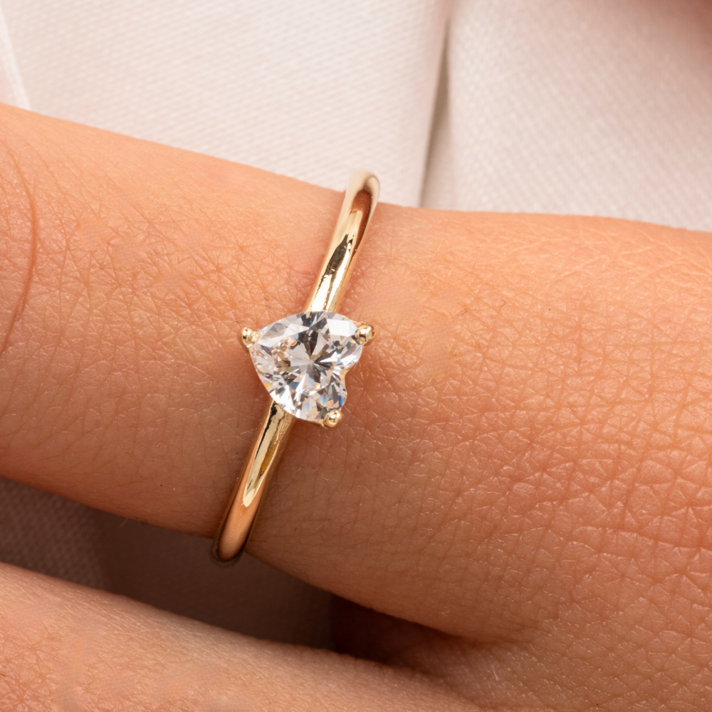 FasekGoldGÜMÜŞ0,60 CT Pırlanta(Signty)Kalp Tektaş Evlilik Teklifi Gümüş Yüzük-Pırlanta Kalp Tektaş Gümüş Yüzük