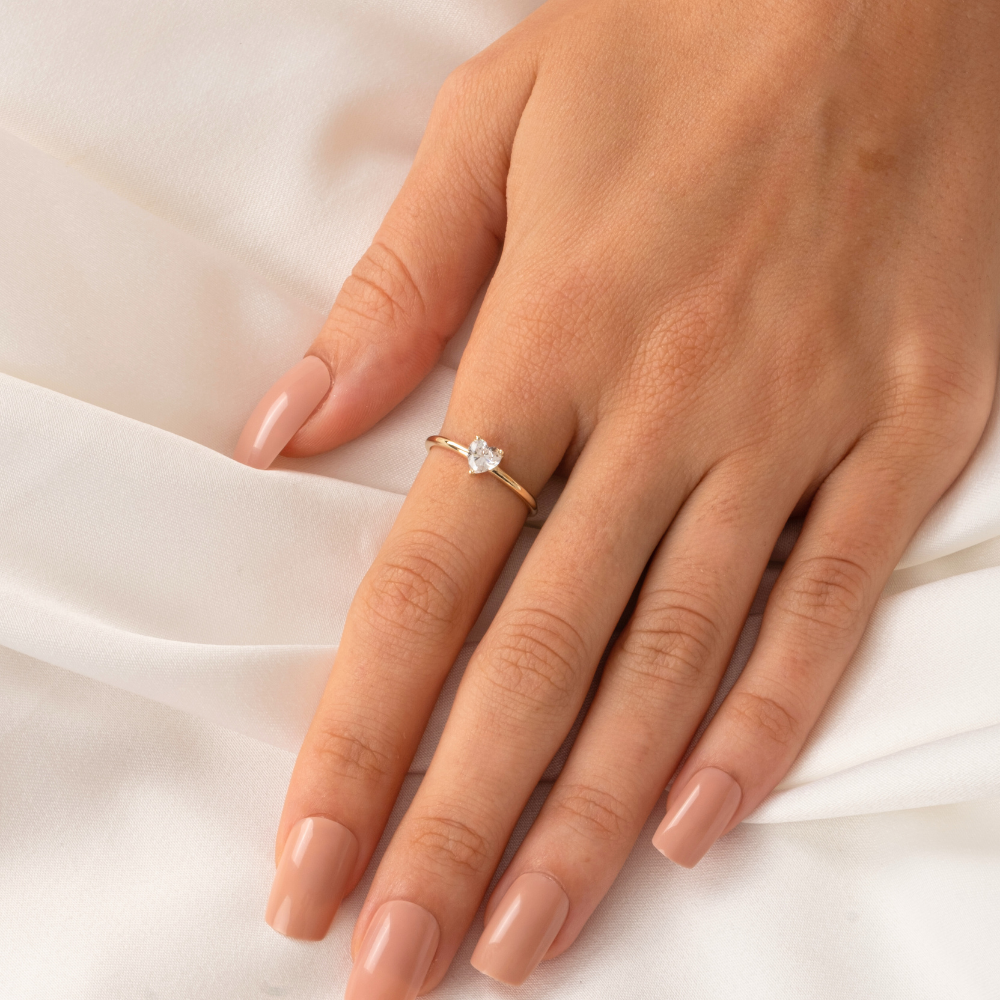 FasekGoldGÜMÜŞ0,60 CT Pırlanta(Signty)Kalp Tektaş Evlilik Teklifi Gümüş Yüzük-Pırlanta Kalp Tektaş Gümüş Yüzük