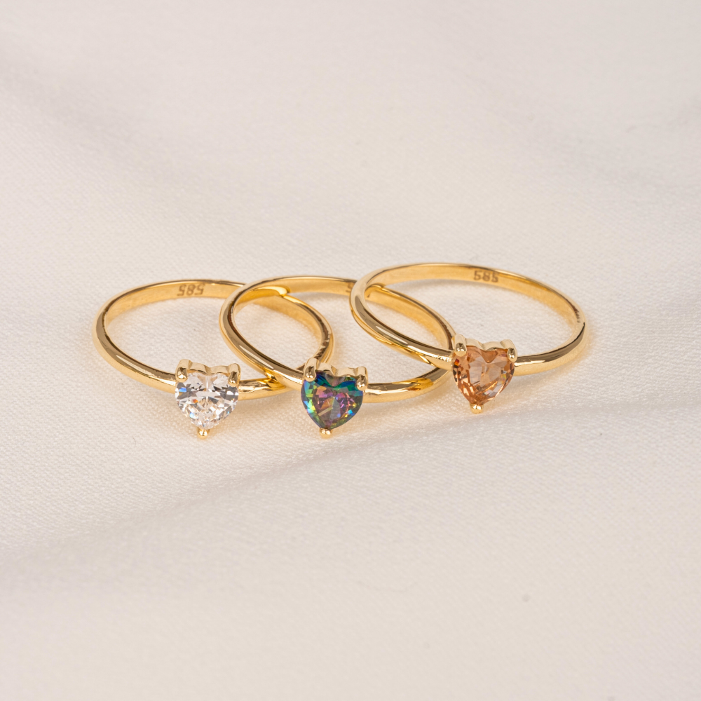 FasekGoldGÜMÜŞ0,60 Karat Mistik Topaz Taşlı Kalp Tektaş Evlilik Teklifi 925 Ayar Gümüş Yüzük