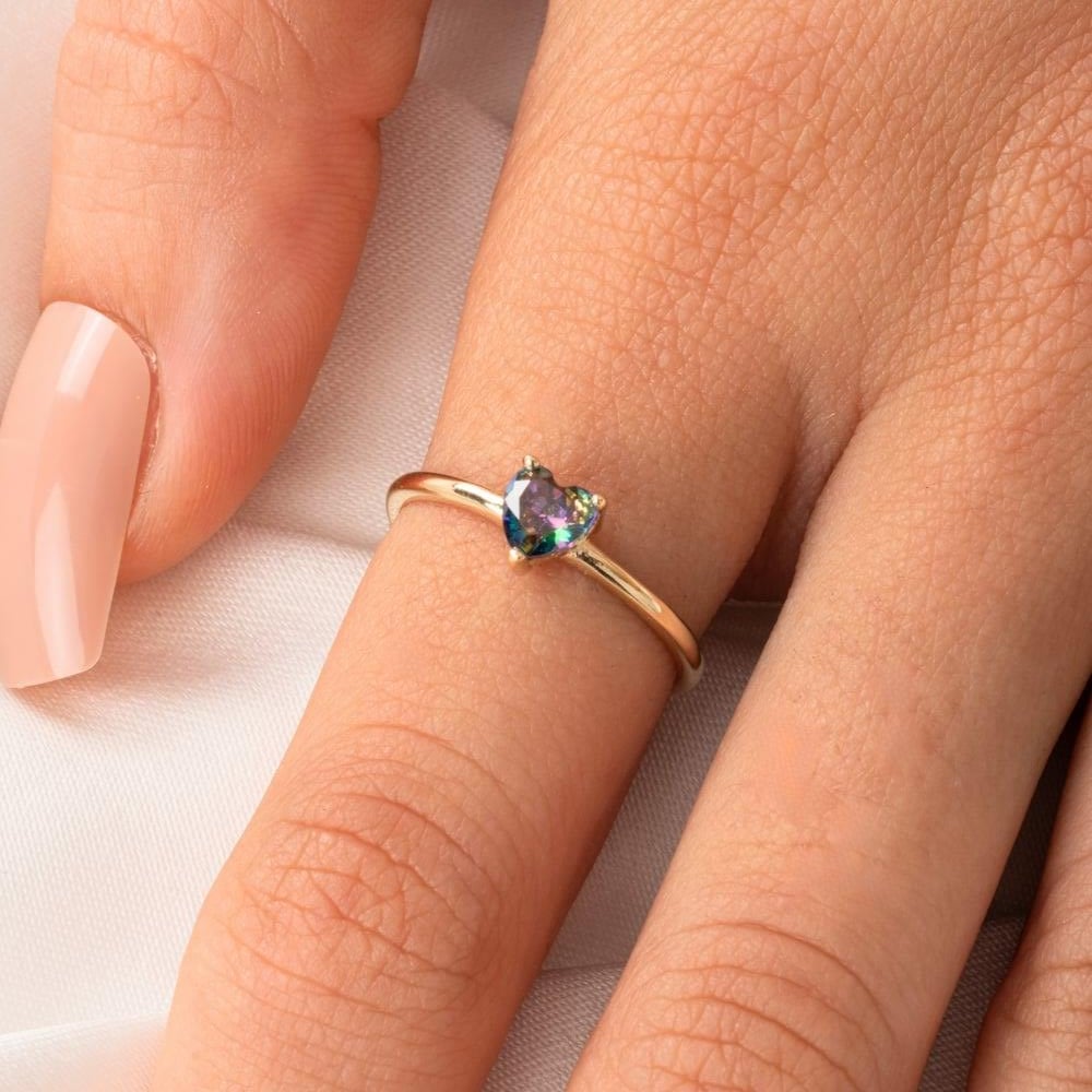 FasekGoldGÜMÜŞ0,60 Karat Mistik Topaz Taşlı Kalp Tektaş Evlilik Teklifi 925 Ayar Gümüş Yüzük