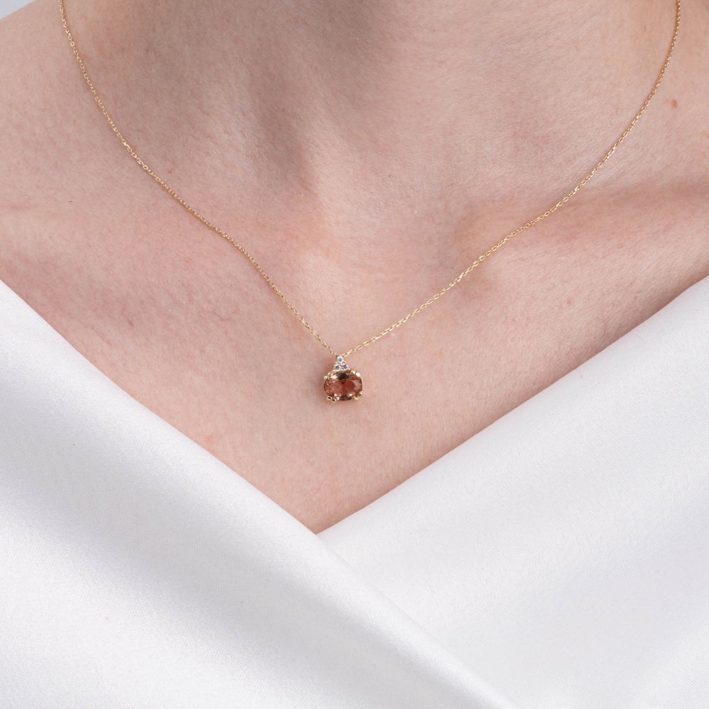 Huma GoldKOLYELER1.15CT Sultanayt 0,20CT Pırlanta(Signty)Sade Modern Tasarım Minimal Doğal Taşlı 14 Ayar Altın Kolye