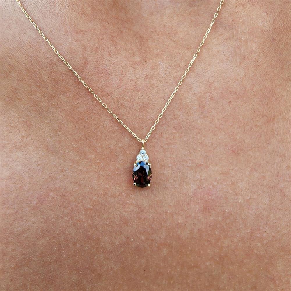 FasekGoldGÜMÜŞ1.10 CT Brown (Smoky)Taşlı 0,15CT Pırlanta(Signty) Taşlı Minimal Tasarım Hediye Tarz 925 Gümüş Kolye
