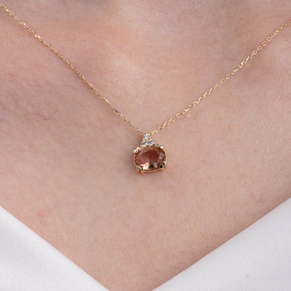 Huma GoldKOLYELER1.15CT Sultanayt 0,20CT Pırlanta(Signty)Sade Modern Tasarım Minimal Doğal Taşlı 14 Ayar Altın Kolye