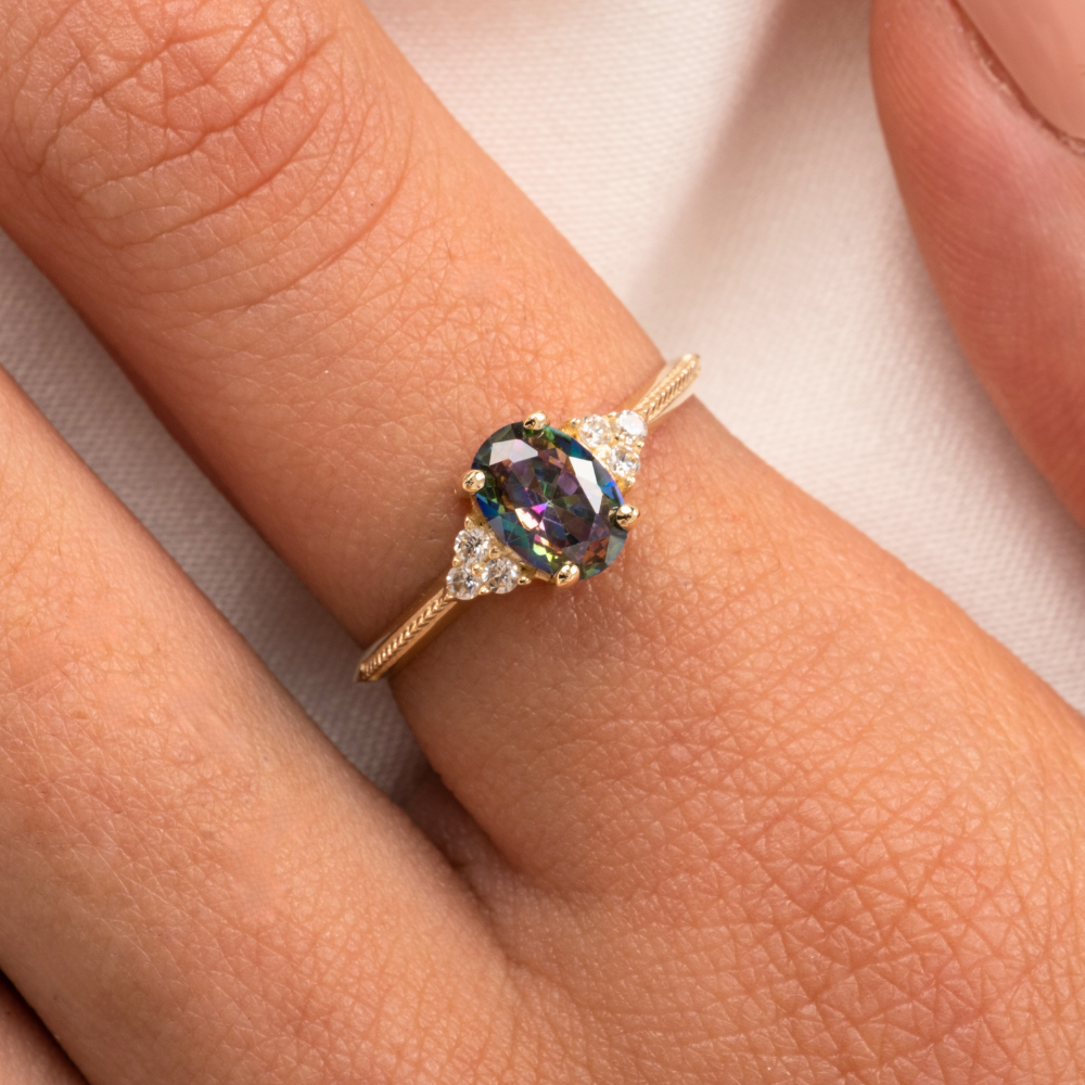 FasekGoldGÜMÜŞ1.20Ct Mistik topaz(Alecsandrt)Selena Evlilik Teklifi 925 Ayar Gümüş Yüzük-Alecsandrt Tria Tek Taş Yüzük